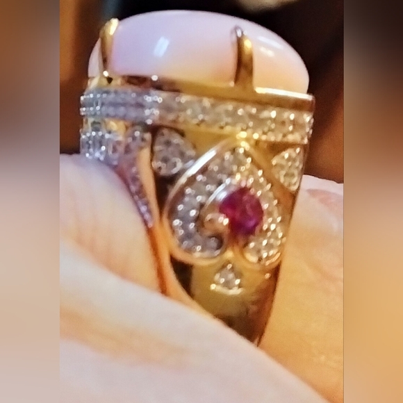 Peruvian Pink Opal with Rhodolite Garnet and White Zircon